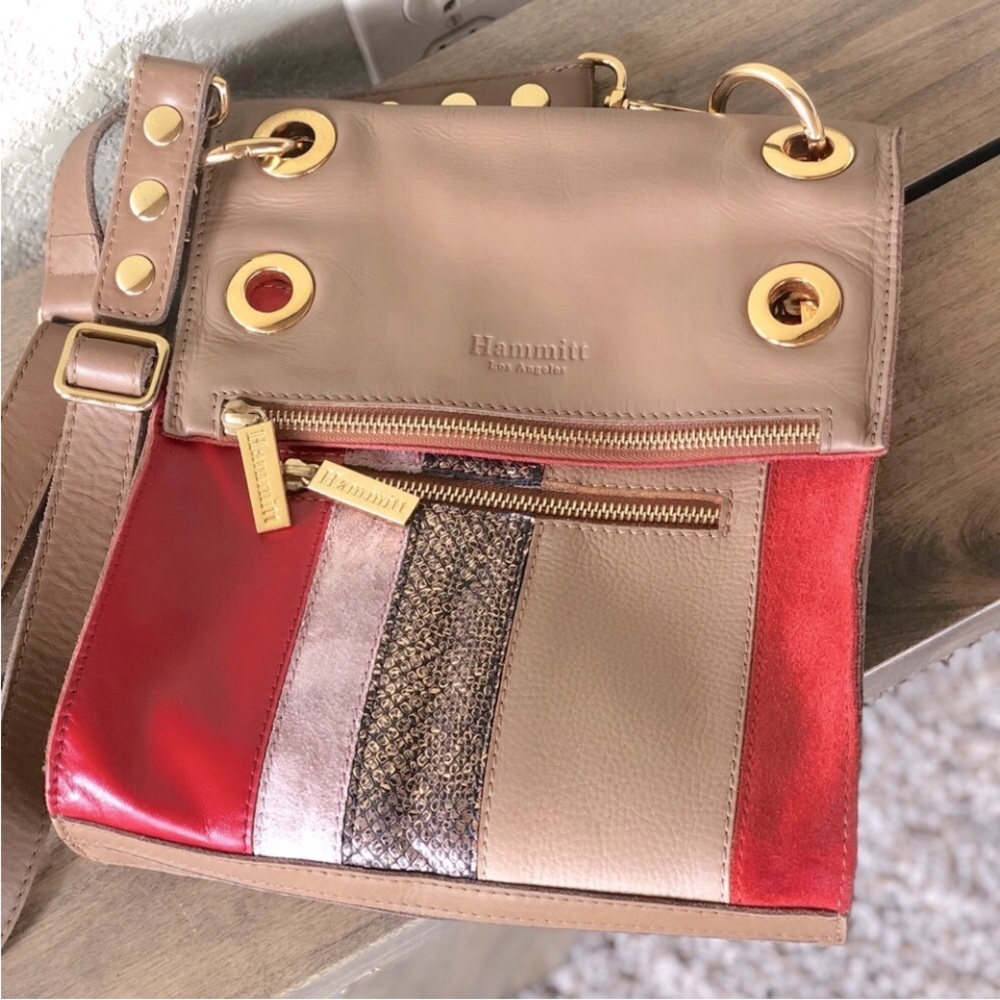 HAMMITT Derek Red/Tan/Gold Leather Vintage Shoulder Crossbody Bag - Picture 5 of 7